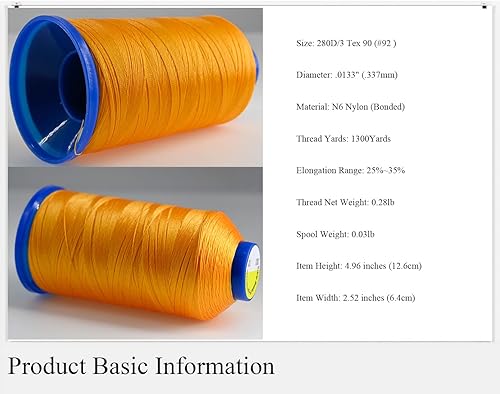 Miniatura 9 de 1300 yardas26 colores disponibles Tex 90 Hilo de nailon unido para costura de cuero 280D3 T90#92 Hilo de tapicería resistente para cuero y otras