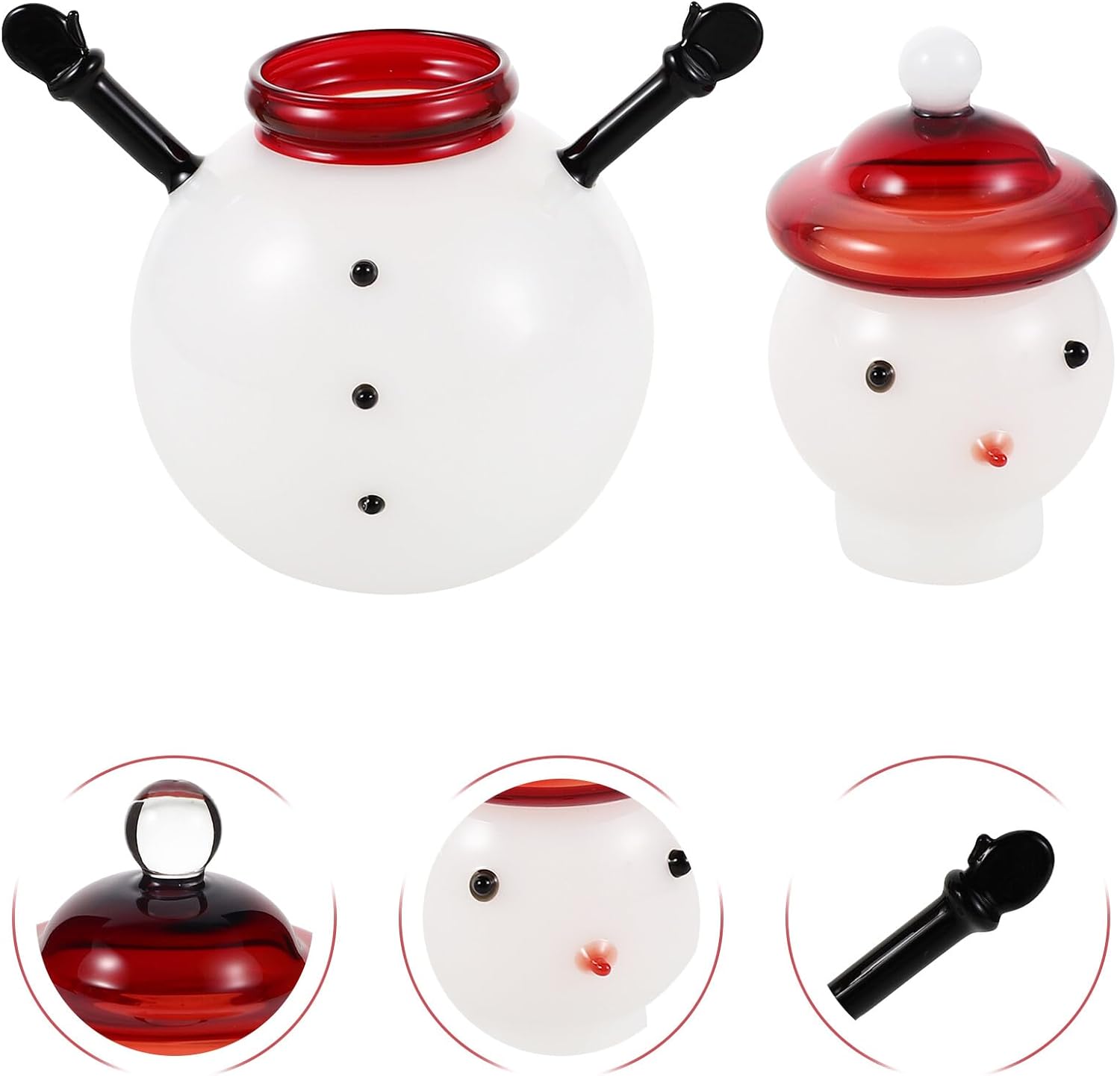 Glass Snowman Candy Jar with Lid, Small White Jade Decorative Storage Container, Holiday Party Sweet Candy Canister for Kitchen and Christmas Home Decor