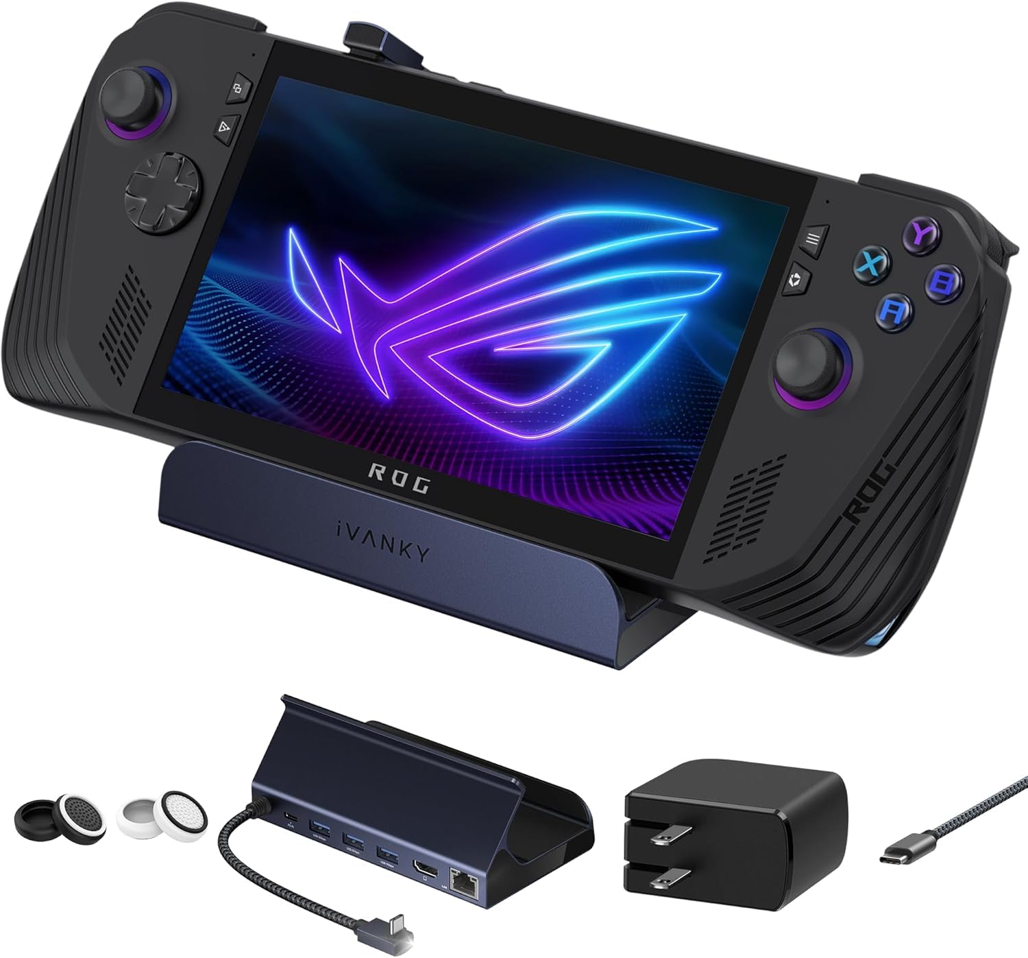 iVANKY ROG Ally Dock 8 in 1 con caricabatterie PD da 65 W, Steam Deck/Legion Go Docking Station con HDMI 2.0 4 K a 60 Hz, 3 USB-A 3.0, 100 W USB-C carica, 1 Gbps Ethernet