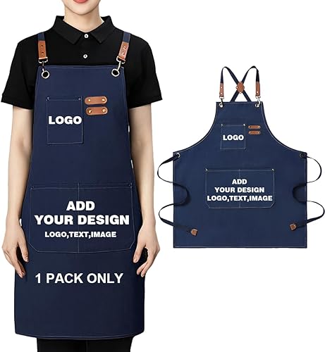 Miniatura 19 de Delantal personalizado para hombres y mujeres, delantales de lona de cocina personalizados con bolsillos, nombre, texto, logotipo, imagen