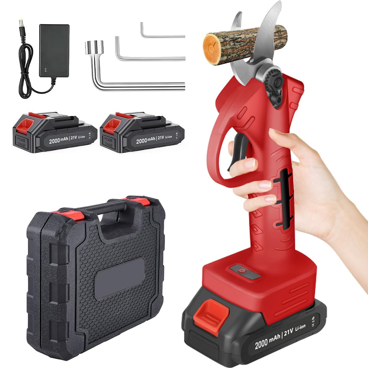 Electric Pruning Shears Portable Cordless Pruning Shears 30mm Cutting Diameter Powered Tree Branch Pruner Cutter Scissors Garden Clipper with Brushless Motor SK5 Blade 21V Batteries Charger Carry Case