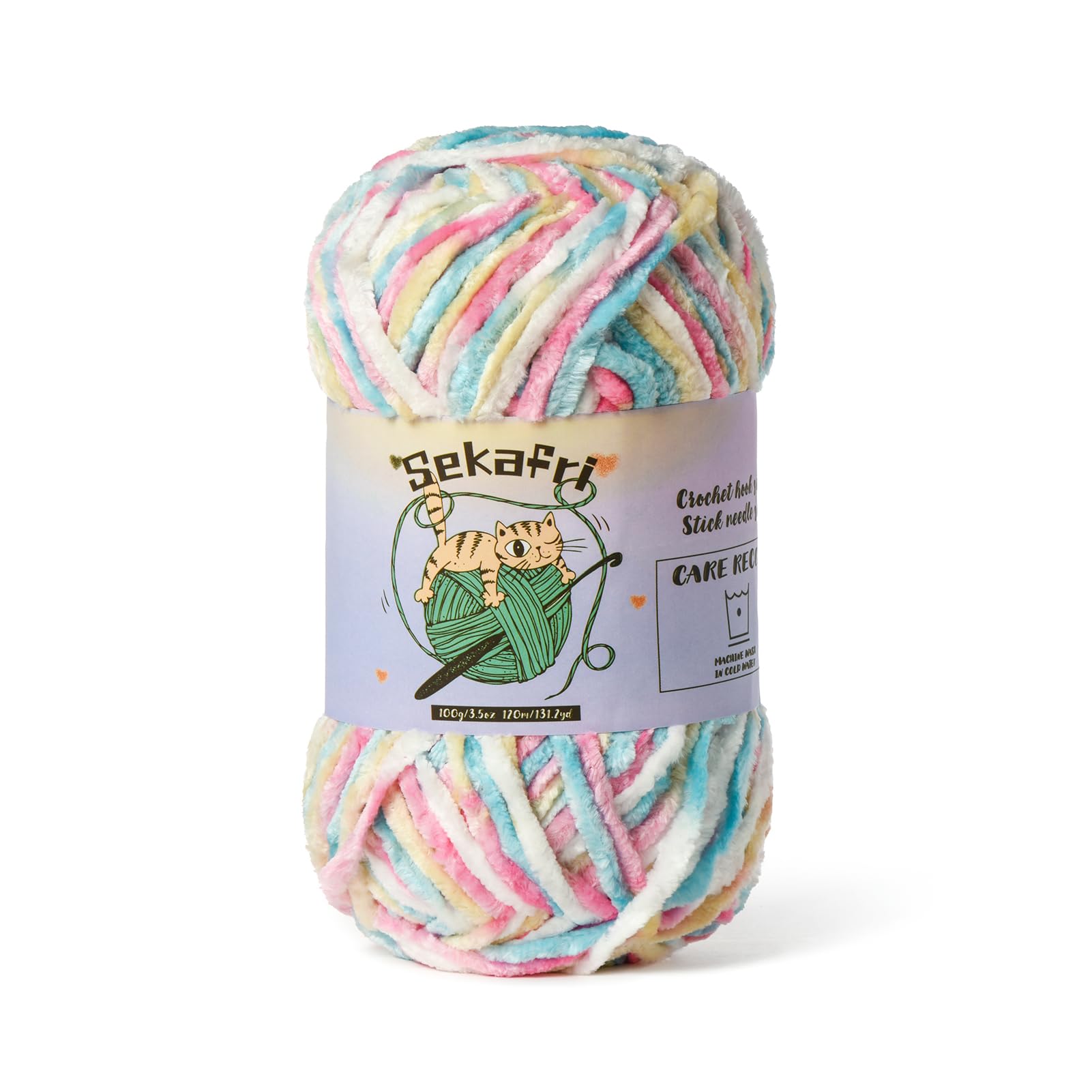3 Pack Fluffy Chenille Yarn For Crocheting - Soft Velvet Yarn For Baby Blankets, Amigurumi, Scarves (Candyfloss Colors)