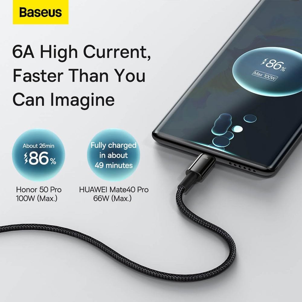 Baseus Tungsten Gold Hızlı Şarj Kablosu USB to Type-C 100W, 1m, Siyah