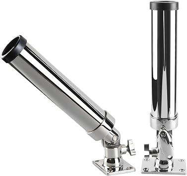 Adjustable Boat Fishing Rod Holder, 360 Rotating Marine Grade Stainless Steel 316 Deck Flat Mount Fishing Pole Holder Bracket for Kayak,Pontoon, Yacht Accessories 2 Pack