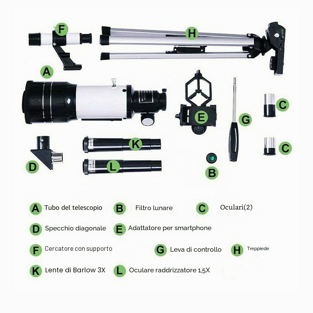 Telescopio per astronomia adulti bambini principianti, telescopio rifrattore astronomico 150X, telescopio 300 x 70 mm con adattatore treppiede per smartphone