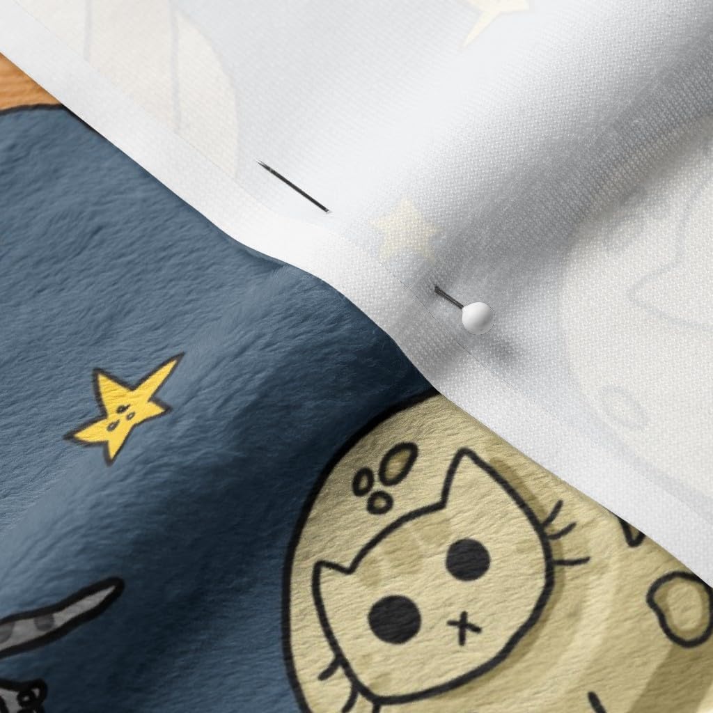 Spoonflower Fabric - Cats Space Cat Outer Rocket Solar System Stars Whimsical Galaxy Animal Printed on Minky Fabric by The Yard - Sewing Baby Blankets Quilt Backing Plush