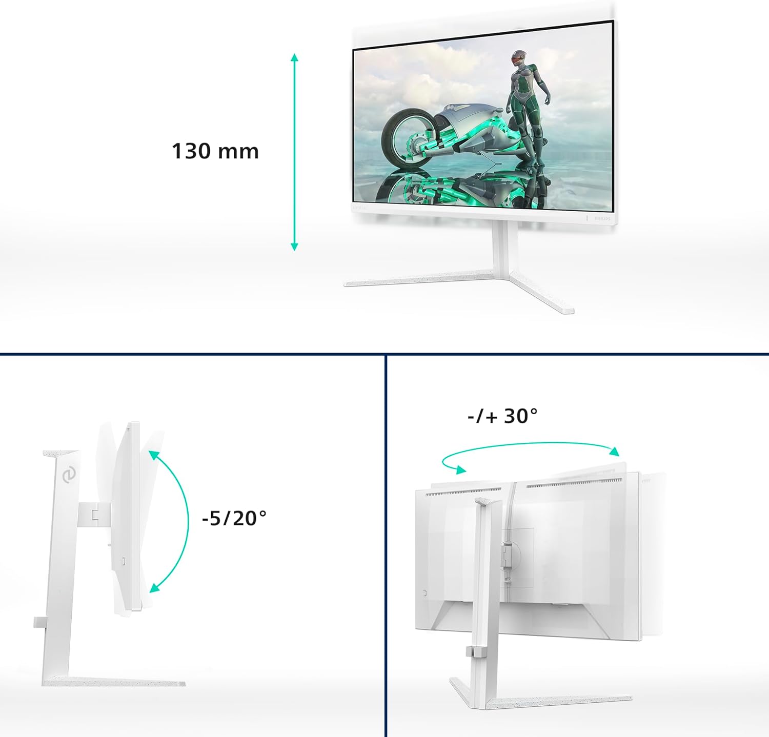 PHILIPS 24M2N3201A - 23.8 inch Full HD gaming monitor, 180 Hz, 1ms GtG, FreeSync Prem., G-Sync comp. (1920x1080, 2x HDMI, DisplayPort) white
