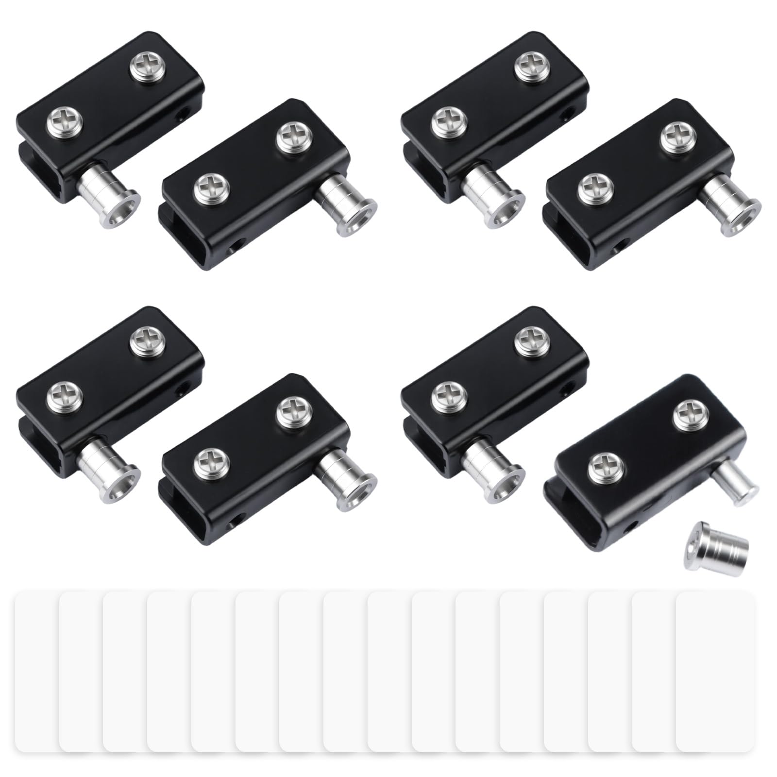 UFURMATE 4 Pairs/8Pcs Frameless Glass Door Pivot Hinges Adjustable Cabinet Door Clamp Hinge with Pin Fits 5-8mm Free Swinging Glass (Black)