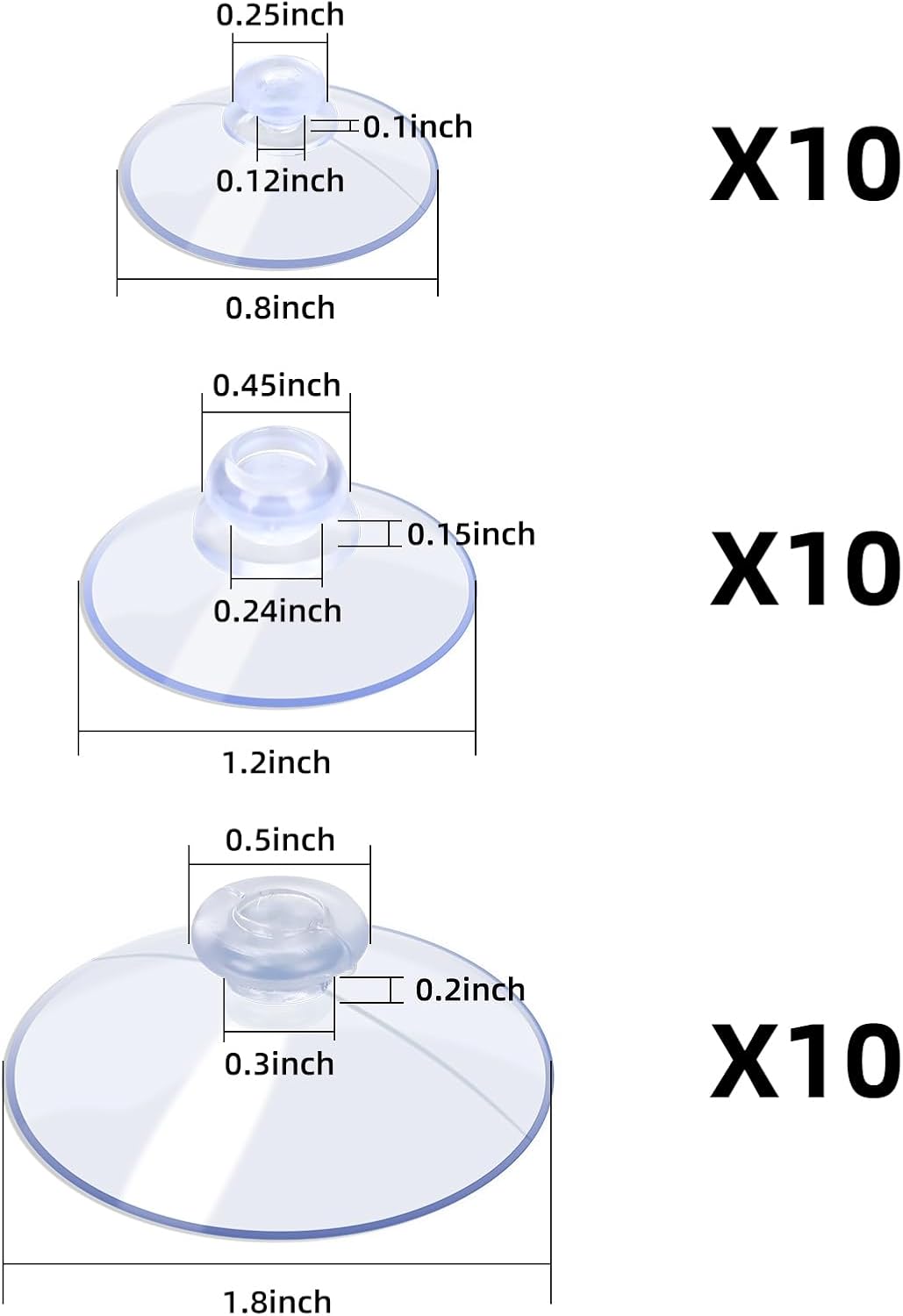 AQUANEAT 30 Packs Suction Cups Without Hooks 0.8/1.2/1.8 Inch Clear Sucker Pads for Glass Home Organization Decoration image 2
