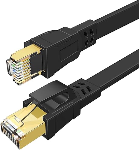 Miniatura 26 de DEEGO Cable Ethernet Cat 8 de 50 pies, cable de red plano de alta velocidad blindado, cable Ethernet LAN de 40 Gbps 2000 MHz U/FTP 30 AWG con Negro