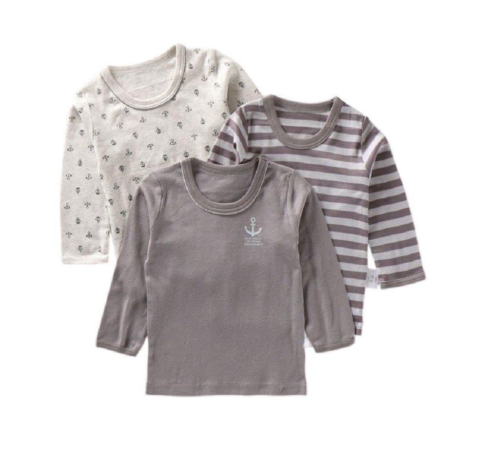 キッズ 長袖シャツ 男の子 インナーシャツ 3枚組 男児 トップス パジャマ 丸首 Tシャツ 子供肌着・通園・通学