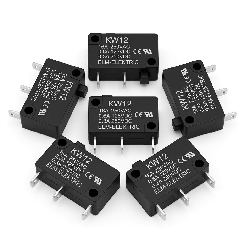 Wengart 5A Micro Switch 5-Pack KW12-0G-C03 for 3D Printer Techs to Fix Limit Stop Failure via Pin Plunger SPDT-NO Snap Action and #110 Quick Connect Terminals