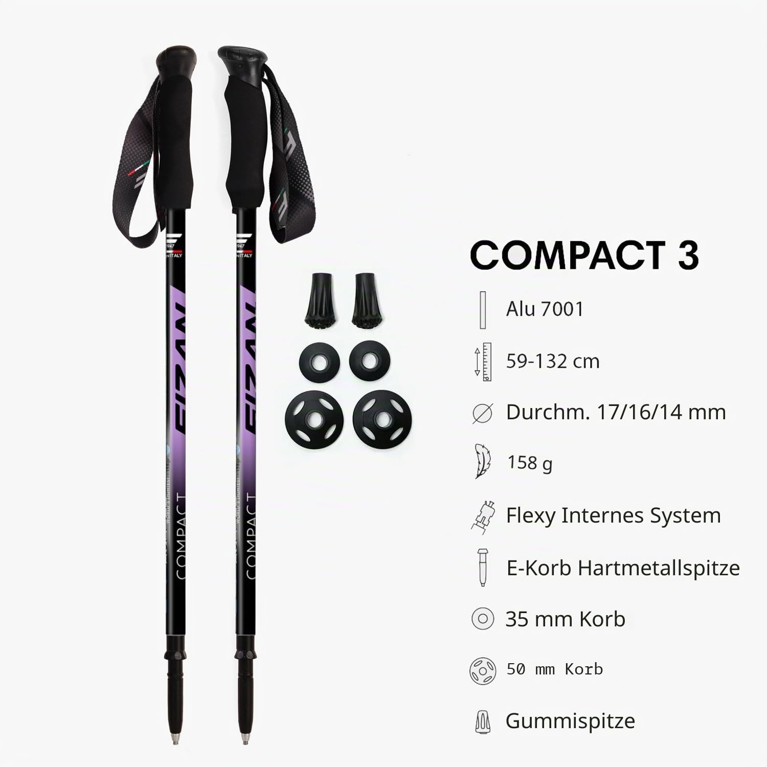 Fizan Compact 3 Trekking Poles – 5.6 oz Ultralight, Backpacking, Thru Hiking Poles, Adjustable, Collapsible, Customized Fit, Eva Grips, Aluminum Walking Sticks (Compact 3)