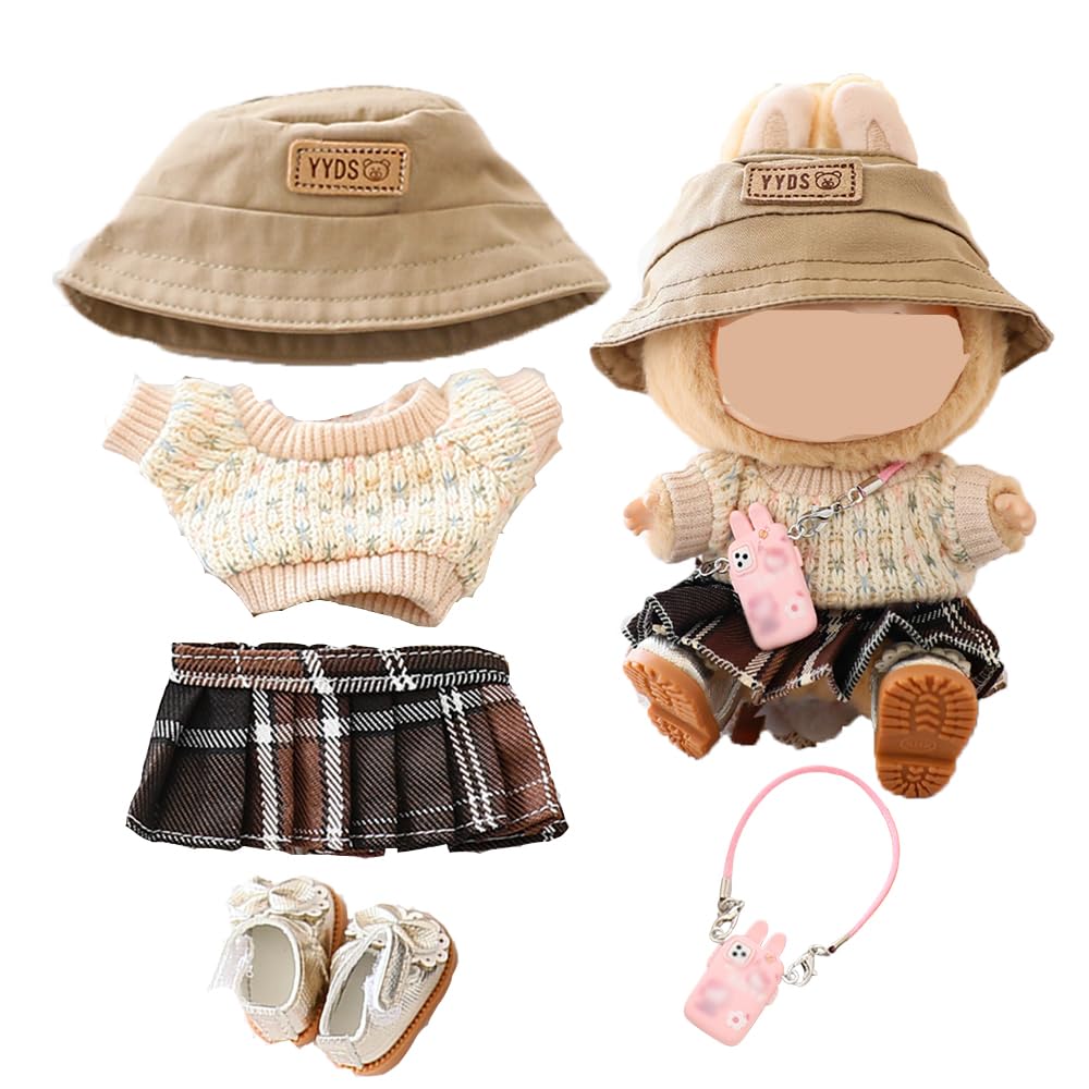 2-Piece Clothes Outfit Set For LABUBU 17cm Doll (Doll Not Included) - Cute Hairband & Dress