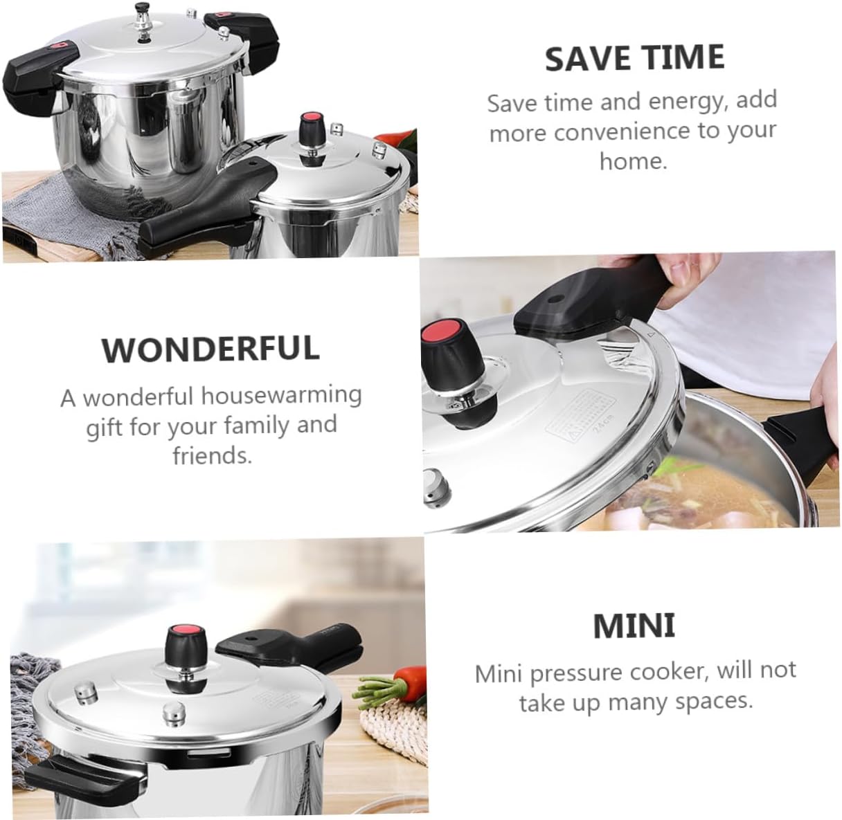Alipis Stainless Steel Mini Pressure Cooker with Lid for Induction Gas Electric Stove High-efficiency Energy-saving Pot for Steaming Braising Soup Stewing Boiling