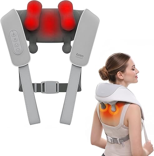 Masajeador Shiatsu inalámbrico de cuello y espalda con calor, 10 minutos x 12 usos, 3 modos de masaje y 2 niveles de intensidad, tejido profundo 3D