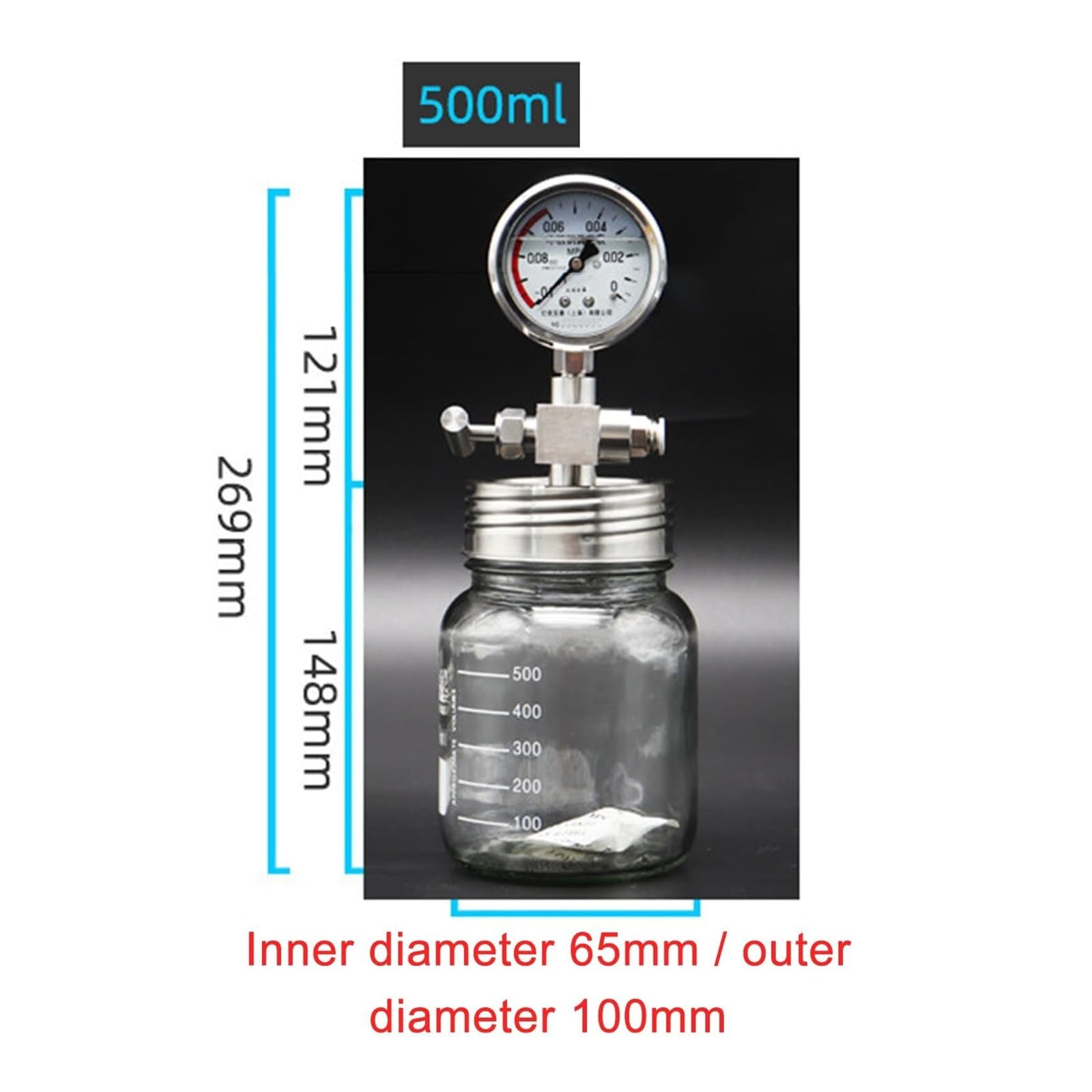 Cámara de vacío de vidrio, cámara de desgasificación al vacío, for conservación de muestras de laboratorio, almacenamiento de muestras químicas/biológicas(500ml)