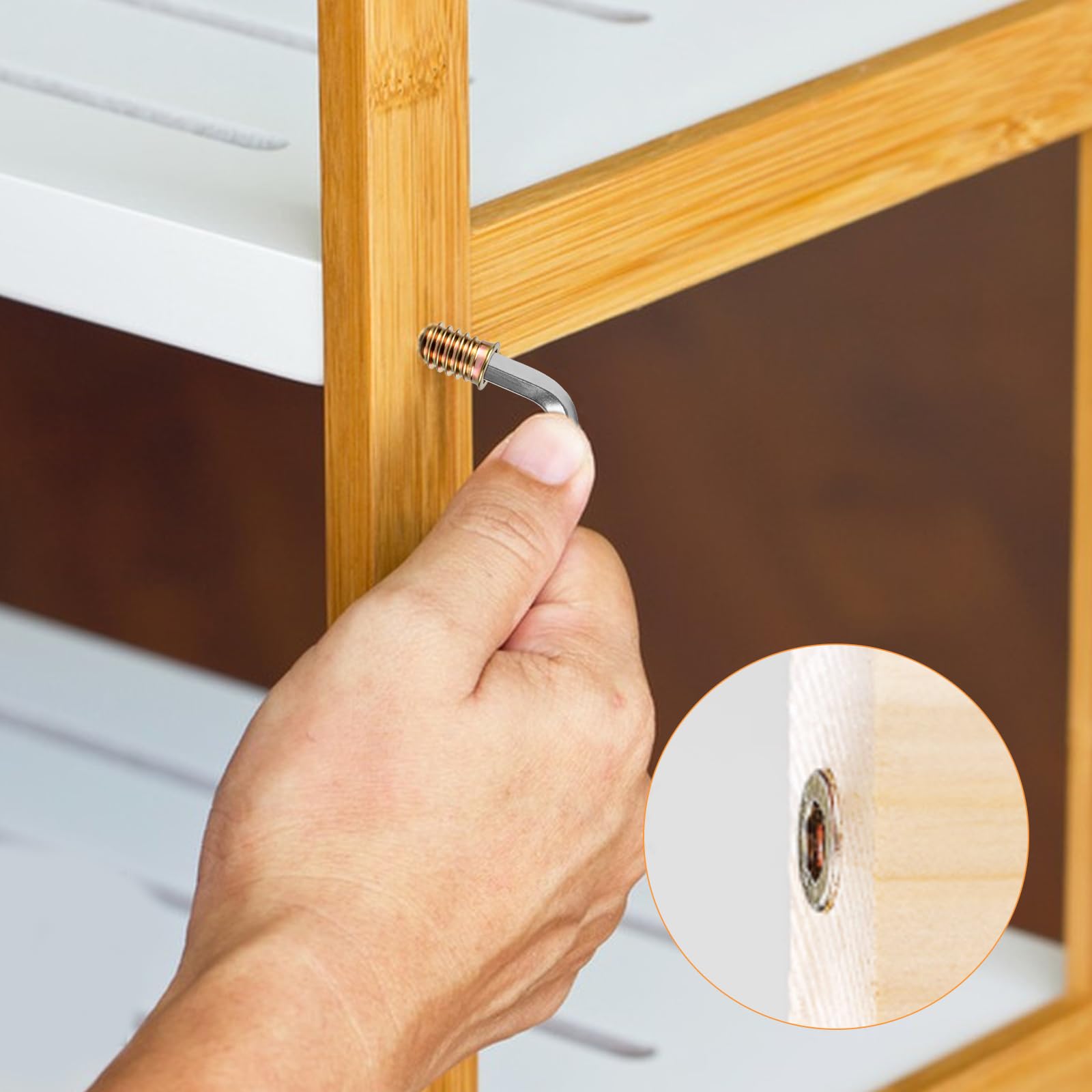 50 Pz Inserti Filettati per Legno, M6 x 16 mm Boccole Filettate per Legno, Inserto Filettato con Testa Esagonale Piatta in Lega di Zinco per Mobili in Legnos, falegnameria progetti, con chiave