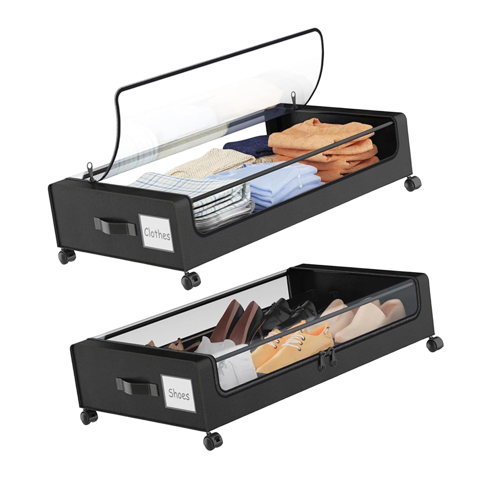 PANGBOER Bedroom Closet Storage Organizer, 2 Pack Underbed Rolling Bins with Clear Window and for Clothes and Shoes Storage Bedroom Closet Dorm Apartment Pull Out