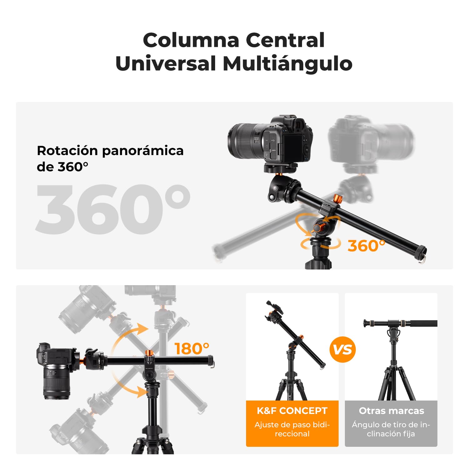 K&F CONCEPT O234A1+BH-36 Tripode Camara con Brazo Extensible 195CM, Trípode Viaje Cámara con Soporte de Teléfono, Trípode Ligero en Aluminio