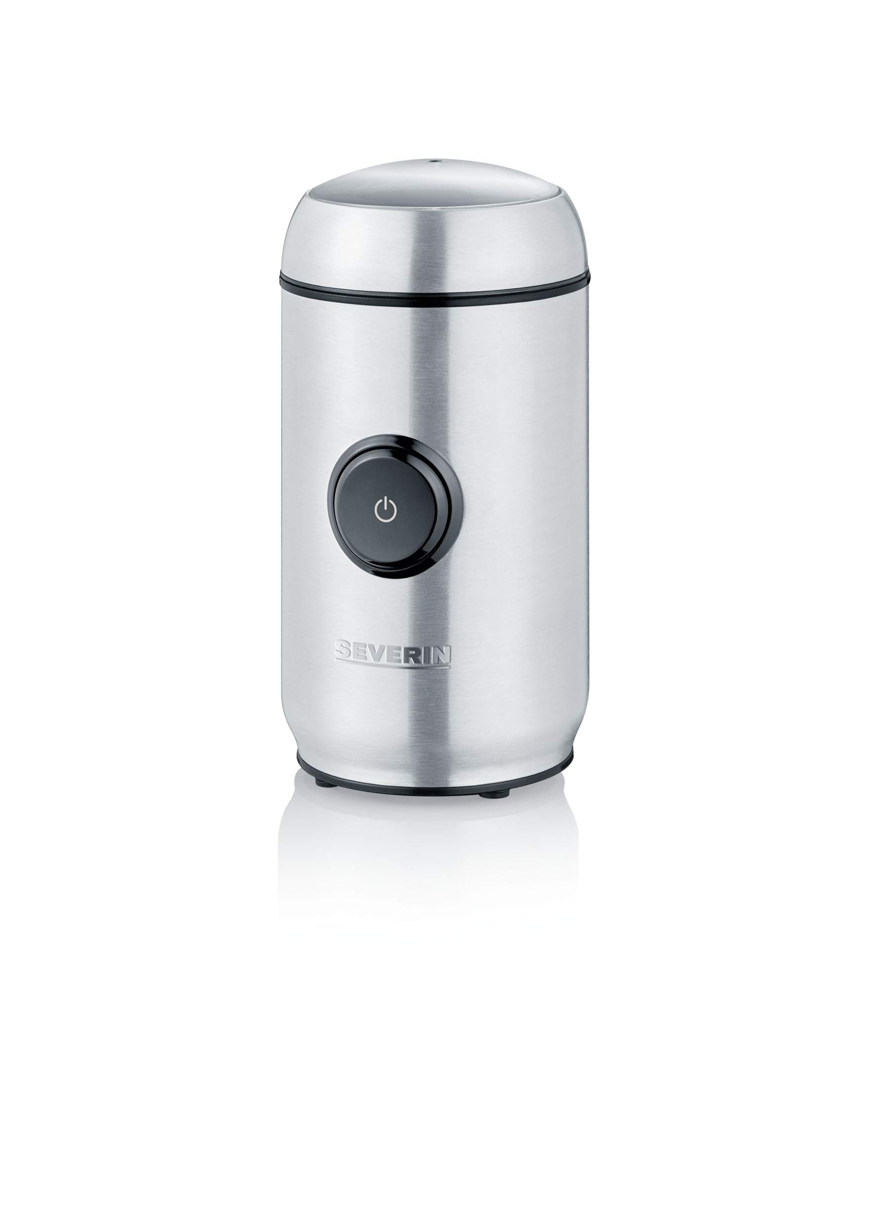 SEVERIN Kaffee- und Gewürzmühle, Aromaschonendes Mahlen dank hochwertigem Edelstahlmesser, Individuell einstellbarer Mahlgrad per Tastendruck, 150 W, ca. 50g Kapazität, silber, KM 3879