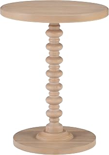 Powell Tarkin Round Natural Wood Pedestal Accent Table - Sturdy Spindle Side End Table, 17" Diameter