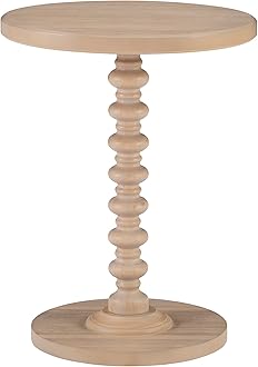 Powell Tarkin Round Natural Wood Turned Spindle Pedestal Side Accent Table