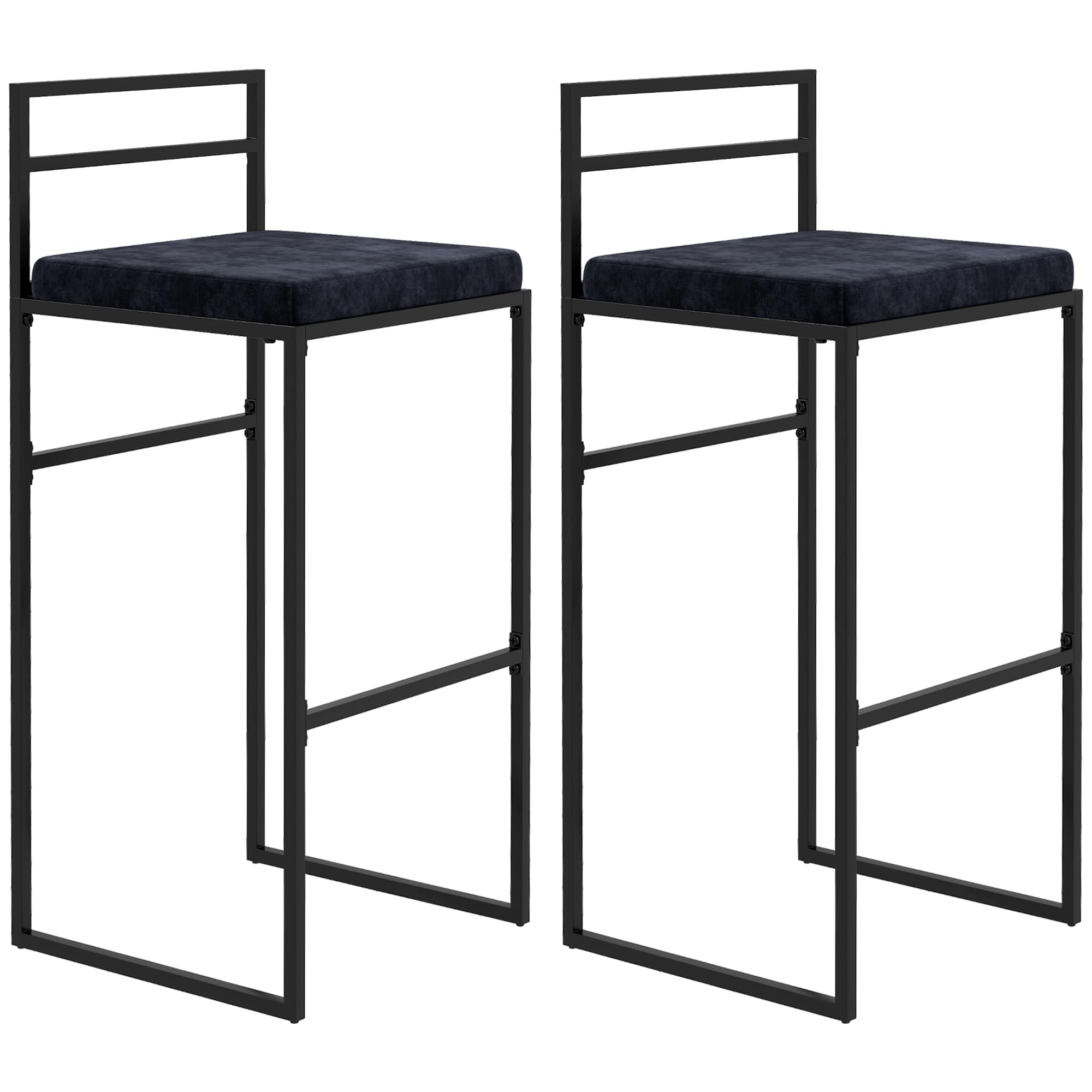 HOMCOM Lot de 2 Chaises Hautes, Chaises de Bar, 74H cm, Noir