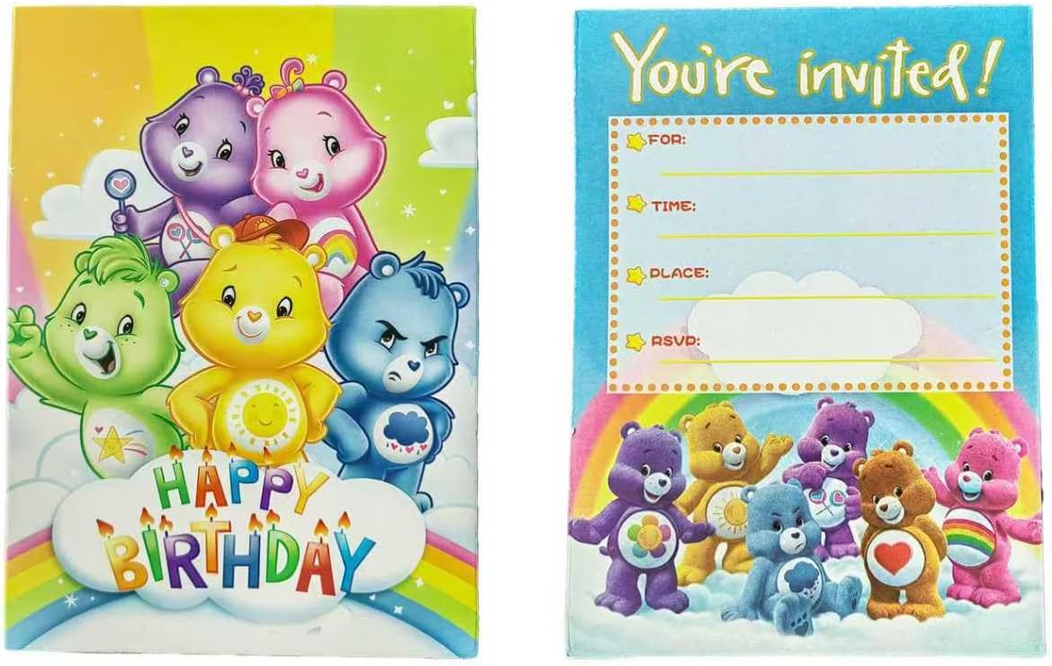 20 Pcs cute bear birthday Party Invitation Cards, care cute bear birthday Party Invitation Cards for trucks birthday Party Supplies