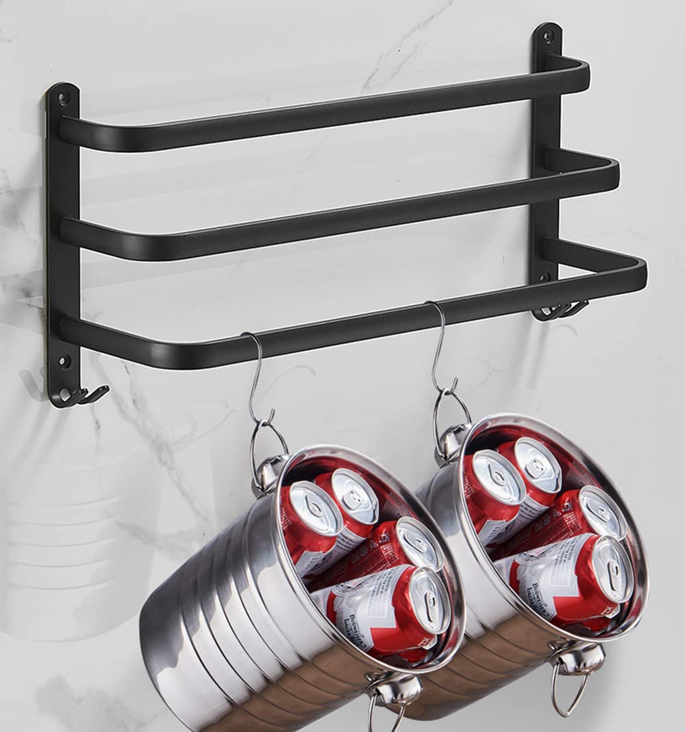Porte Serviette Murale,Porte Serviette Salle de Bain,Porte-Serviettes Adhésif Noir Mat, Porte-Serviettes en Alliage d'Aluminium Non Perforé (40cm, Three Bars)