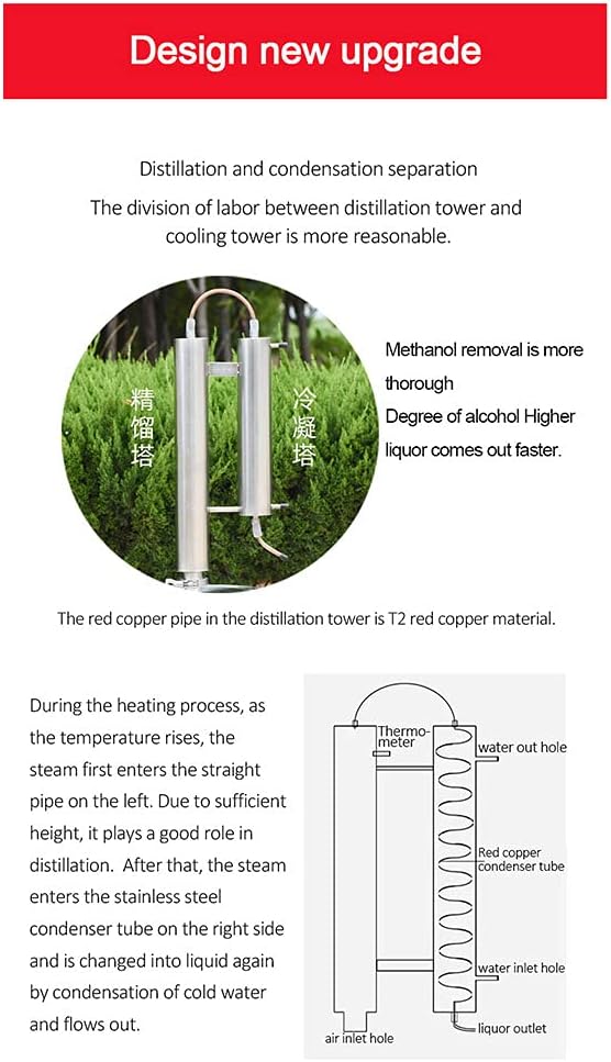 60L Liquor Brewing Distillation Fermentation Equipment Red Copper Double Tower Distiller Home Brewing Mashine