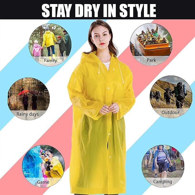 Image of EVA Waterproof Rain Coat Hooded Universal Outdoor Water Resistant Portable Suit for Men Women Boys & Girls 1 Pc
