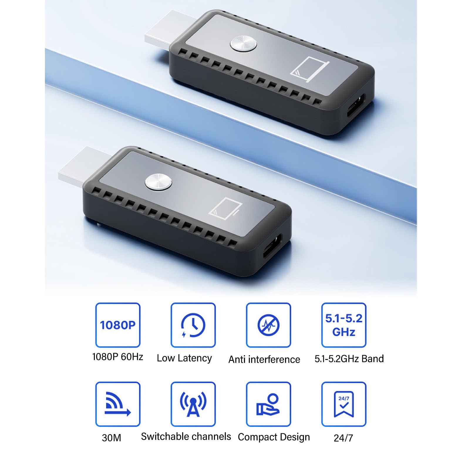 Émetteur et Récepteur sans Fil Compatible 4K Plug and Play Longue Portée 5 GHz Adaptable avec PC, Ordinateur Portable, Appareil Photo, Boîtier TV pour écran de Projecteur HDTV