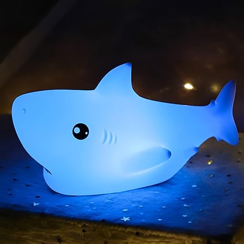 ZKLiLi Shark Night Light for Kid,Rechargeable Cute Squishy Lamp for Boys Girls Christmas Gifts Night Lights Kids Teens Toddler Baby Nursery Touch Room Decor Gift Toys - Shark