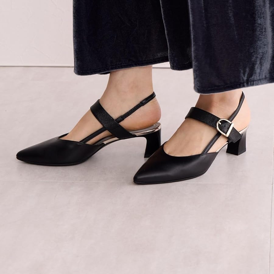 HIMIKO ヒミコ ポインテッドトゥバックストラップパンプス 紺　25.5 HIMIKO パンプス 「Made in Japan」ポインテッドトゥバック