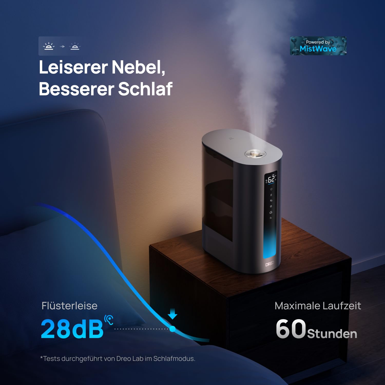 Dreo 6L Smart Luftbefeuchter Warm- und Kaltnebel 60 Std. Laufzeit Feuchtigkeitssensor Aromadiffusor Alexa