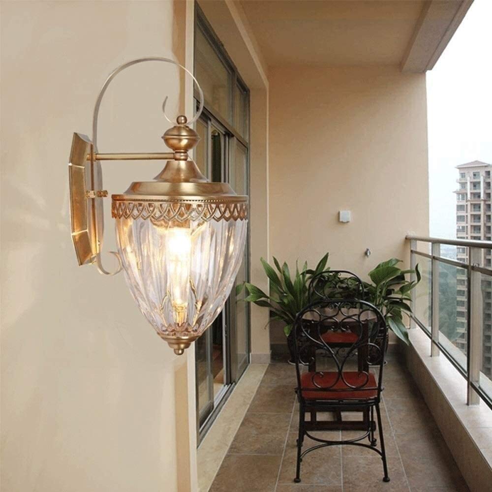 SXSCARKX European Retro Court Style Wall Lamp Copper Art Glass Lantern Elegant Brushed Gold Finish Outdoor Light Farmhouse Porch Waterproof Lighting Balcony Corridor Aisle Villa Sconce E27