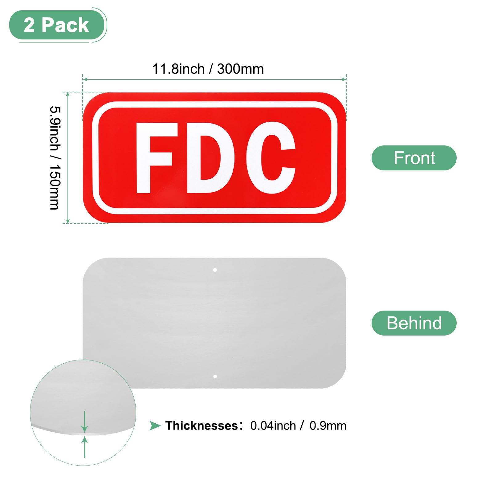 M METERXITY 2-Pack FDC Sign, 11.8" x 5.9" (L x W) "FDC" Fire Department Connection Metal Sign - Image 3