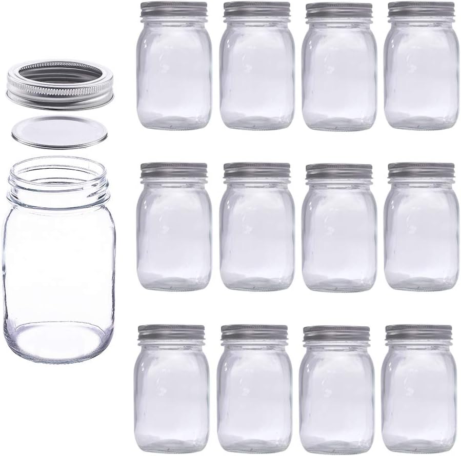 MEETOZ Mason Jars 17 oz With Regular Lids and Bands, Ideal for Jam