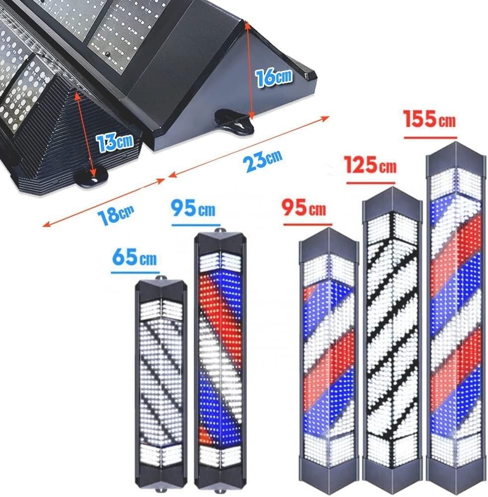 Zewnętrzny słupek fryzjerski LED, znak fryzjerski, lampa ścienna, pilot zdalnego sterowania, 155 x 23 cm, czarno-biały (65 x 18 cm)