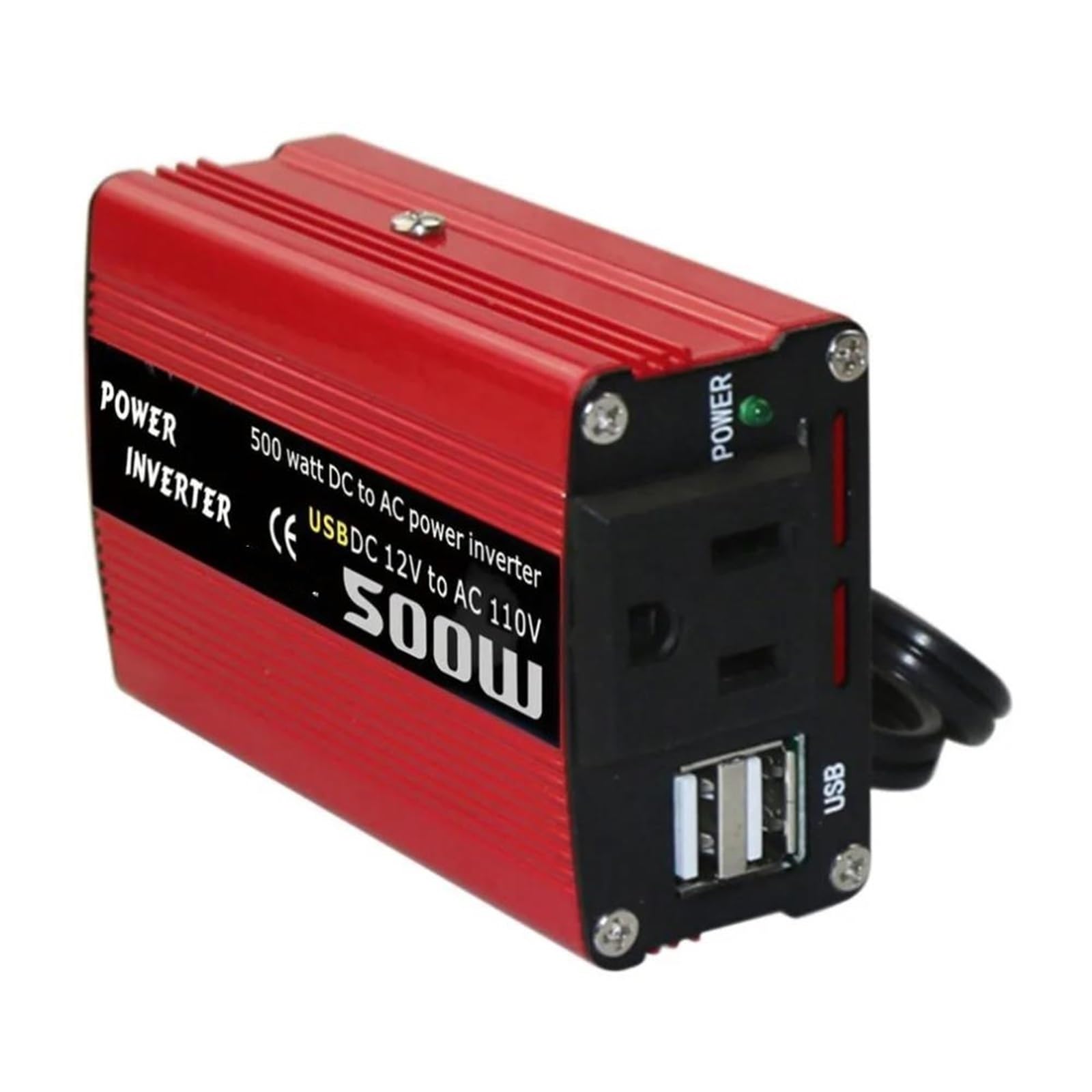 Inversor Adaptador Coche 500W con Doble Salida USB Convertidor Potencia Portátil Vehículos 12 V CC A 110V 220V CC Accesorio Transformador Automático(110V)