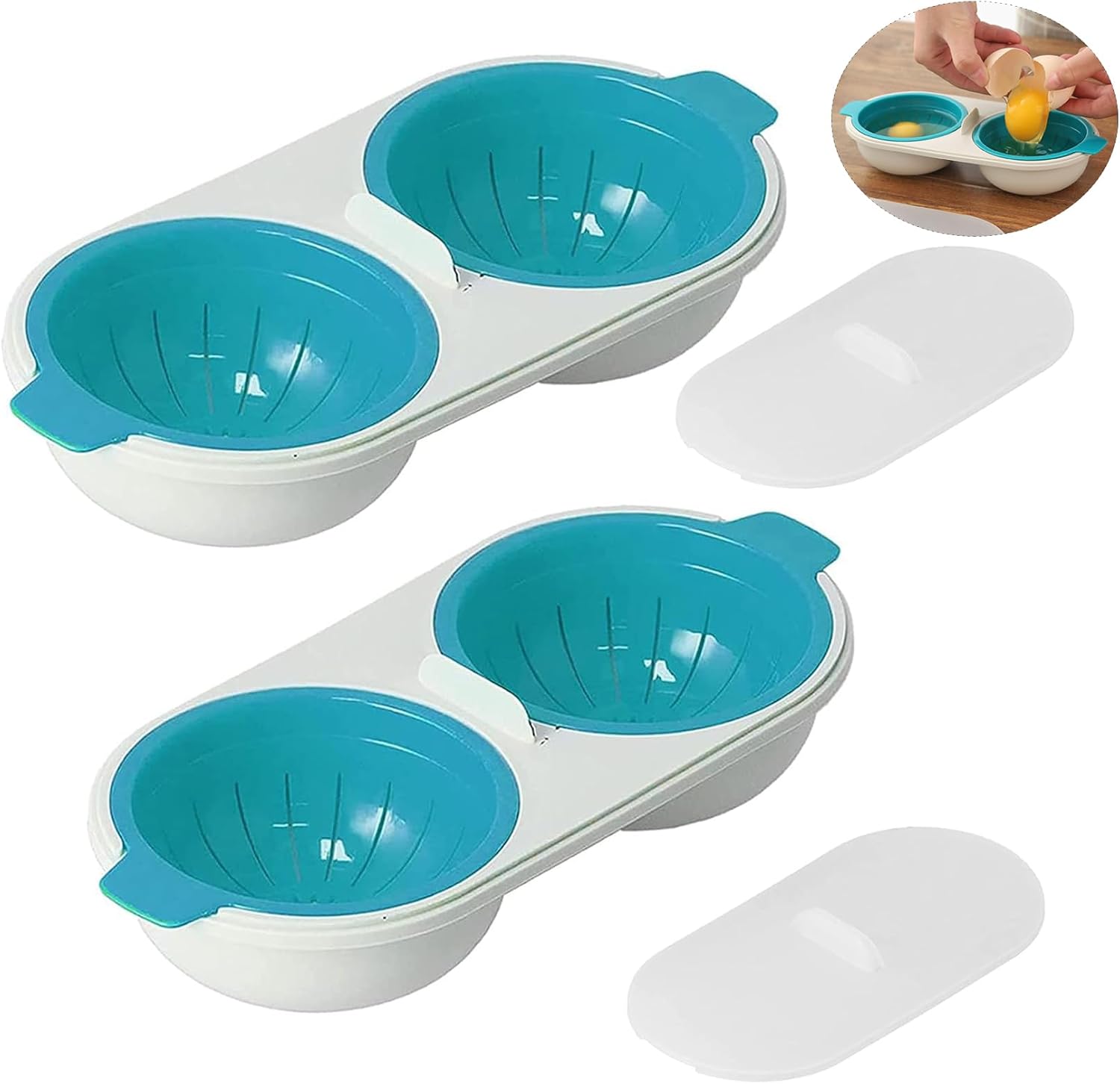 2Pcs Microwave Egg Poacher, Microwave Egg Poacher 2, Lids NonStick Coated Cooking Food Non