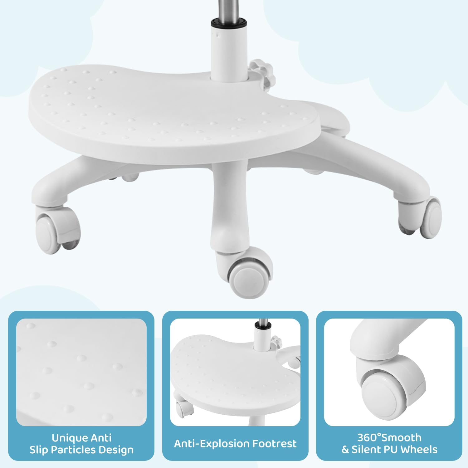 Kids Desk Chair,Ergonomic Kids Study Chairs with Adjustable Height,Breathable Mesh Removable,Non-Slip Footrests,Suitable for Children Aged 5-12 Years Old,Gray