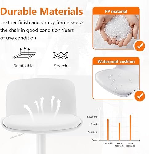 Miniatura 4 de Kidol & Shellder Juego de 2 taburetes de bar ajustables giratorios de altura de mostrador, modernos tapizados de piel sintética con parte trasera de
