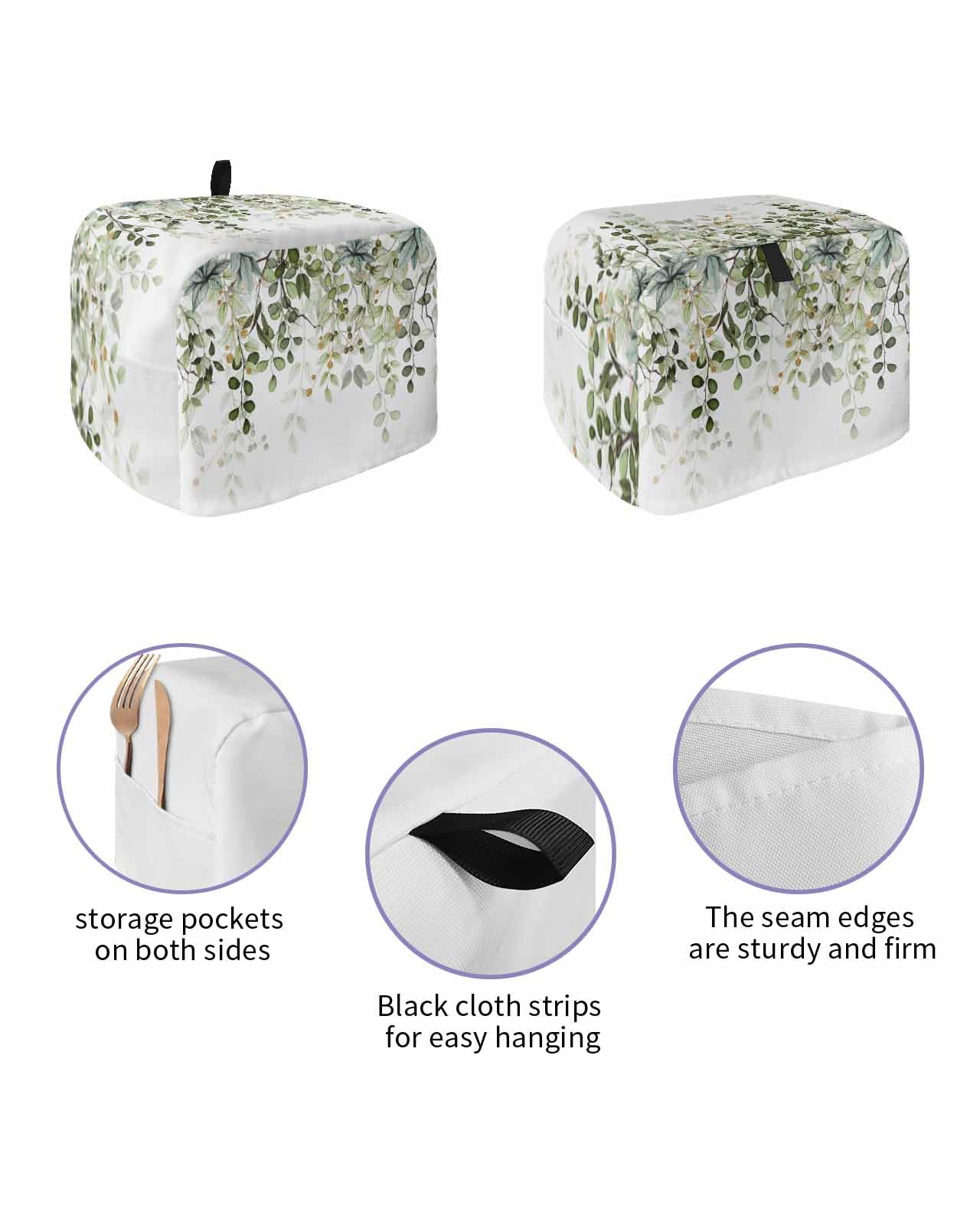 Sage Green Leaves 2 Slice Toaster Cover Small Appliance Cover Toaster Dustproof Fingerprint Protectors Machine Washable, Spring Eucalyptus Gold Watercolor
