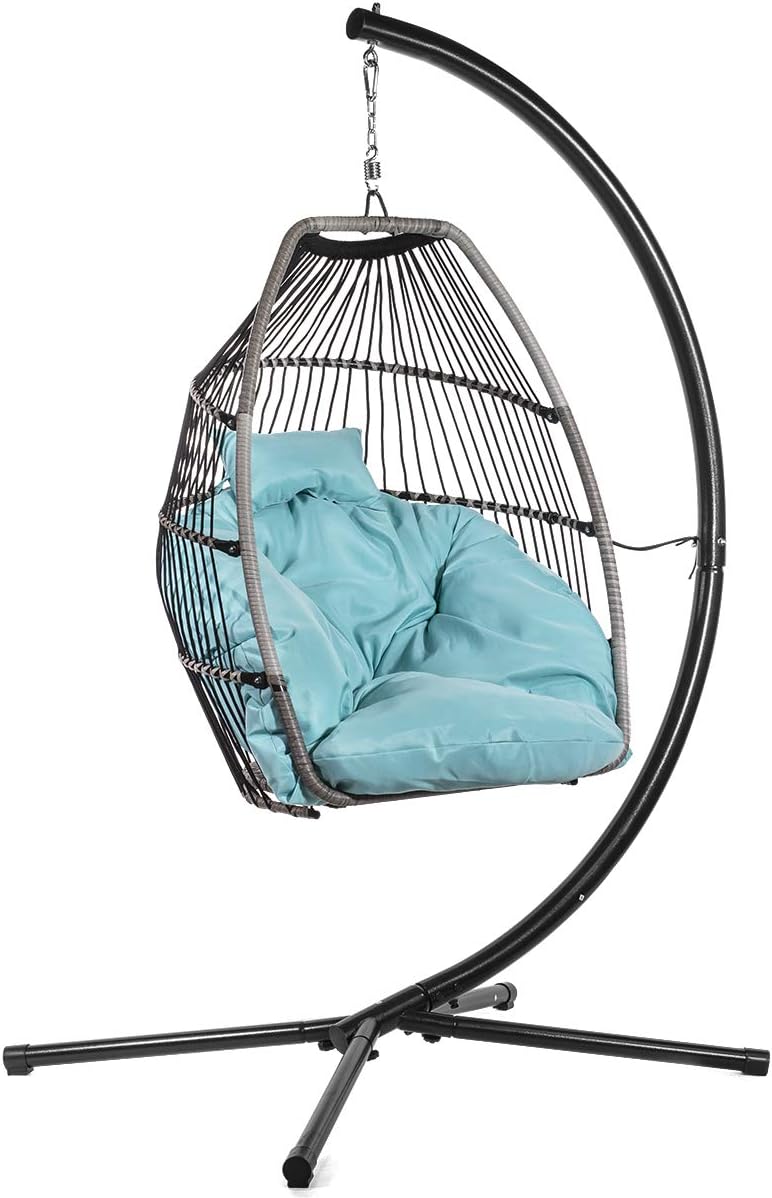 Barton Blue Hanging Egg Chair with Fluffy Cushion