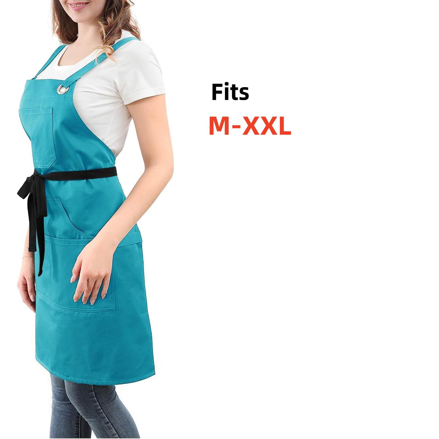 Professional Kitchen Artist Apron, Cross Back + Quick Release Buckle + 6 Pockets, Adjustable M to XXL(100% Cotton, 27