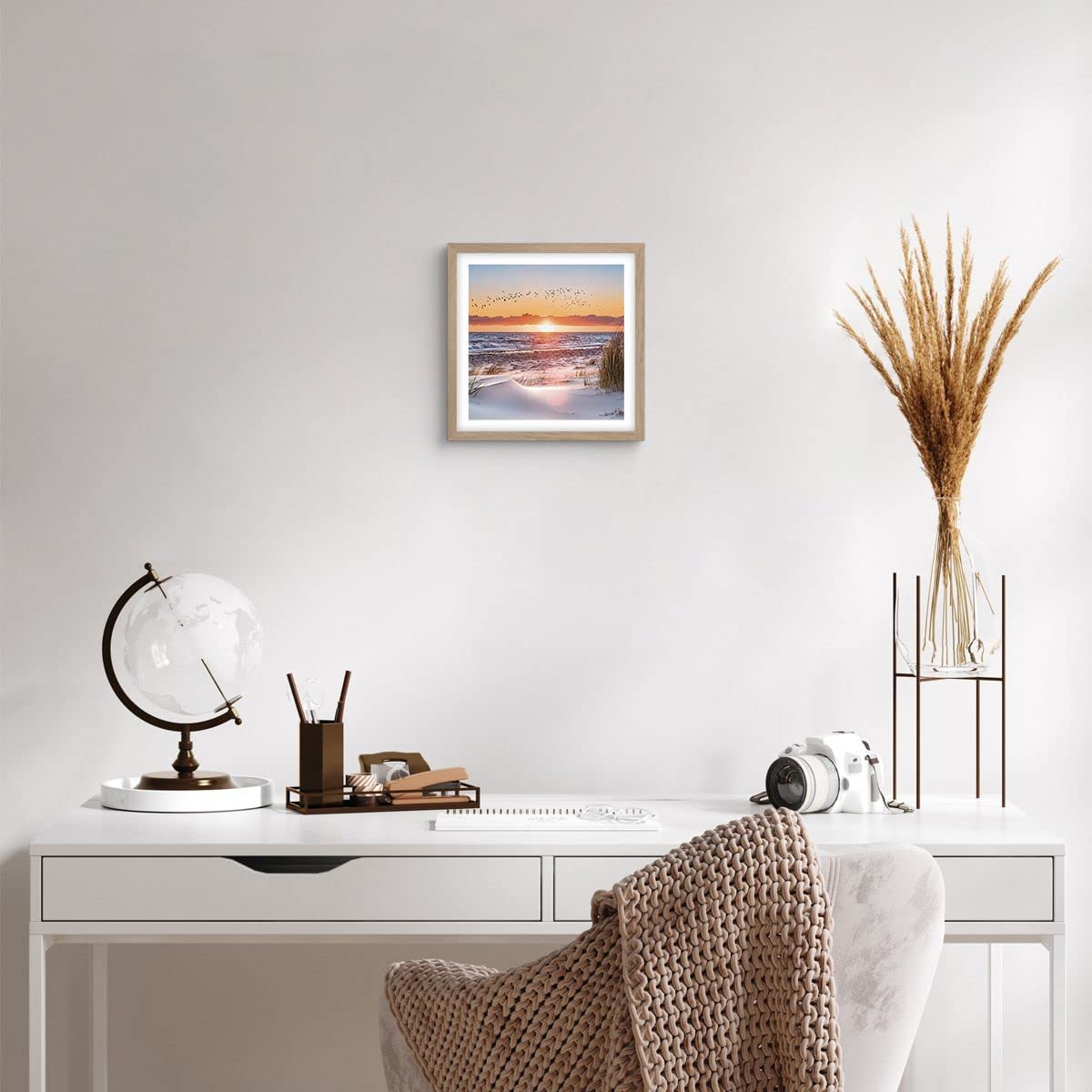 Decorativi Stampa da Parete 30x30cm Poster da Parete Sole spiaggia uccelli Cucina Decorazione Murale Wall Art Cornice Rovere Chiaro Quadri Moderni Soggiorno Camera da Letto Immagini - P2NAC30x30-4727