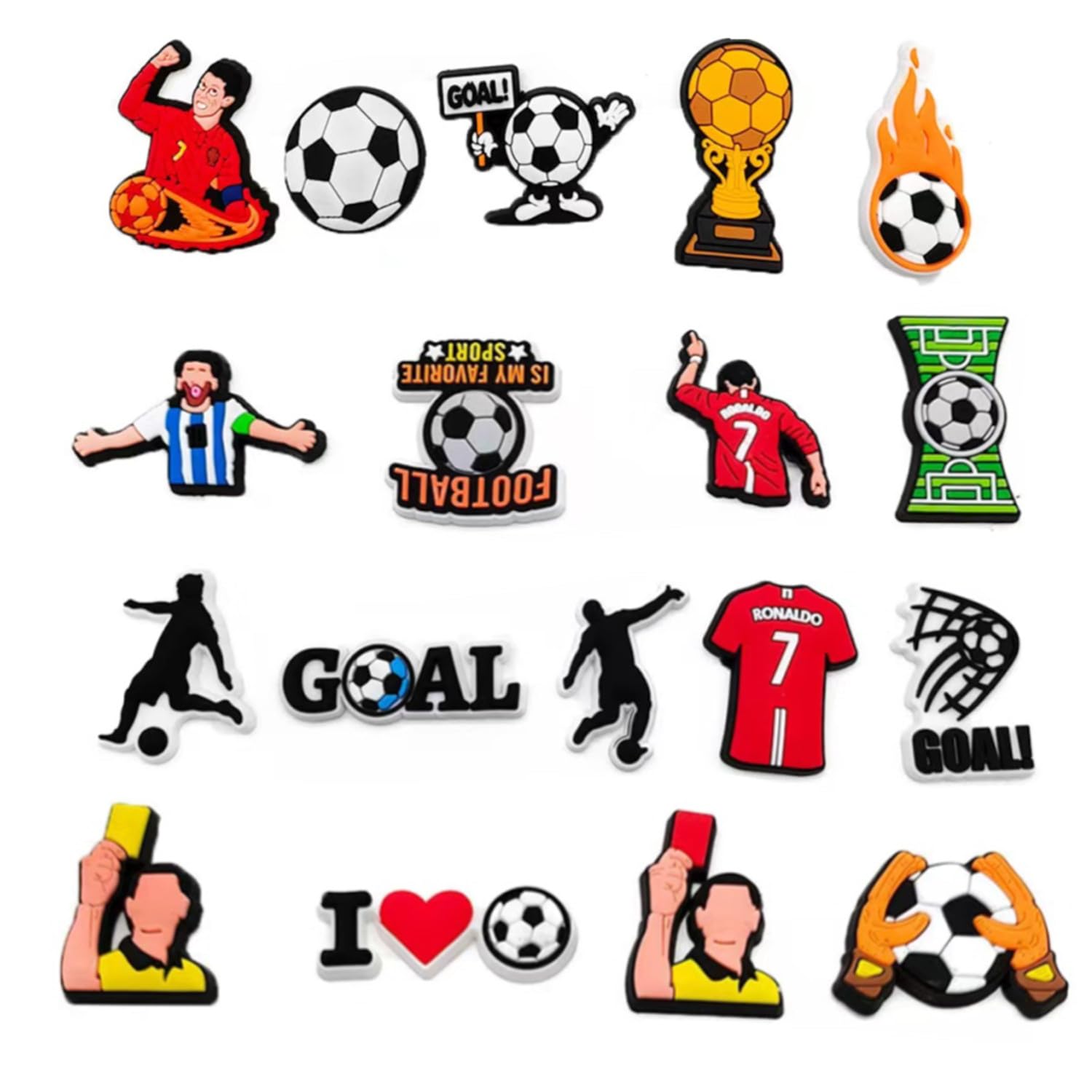 Dijes para zapatos 18 piezas, decoraciones para sandalias zueco, fútbol, pulseras, bricolaje