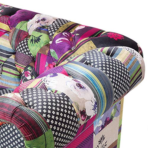 Beliani Sofa im englischen Stil Polsterbezug Patchwork bunt rosa Chesterfield – Bild 7